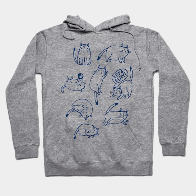 Cute Cats In Different Posses - Cat Lover Cute Design Hoodie by Squeak Art